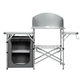 Foldable Outdoor BBQ Portable Grilling Table with Windscreen Bag (Color: Gray)