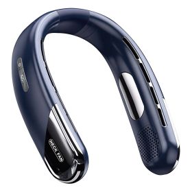 Portable Neck Fan With Type-C Charging Battery Hands-Free Bladeless Personal Fan 5 Speeds Digital Display Adjustable Neck Width for Man Woman Kid (Color: Blue)